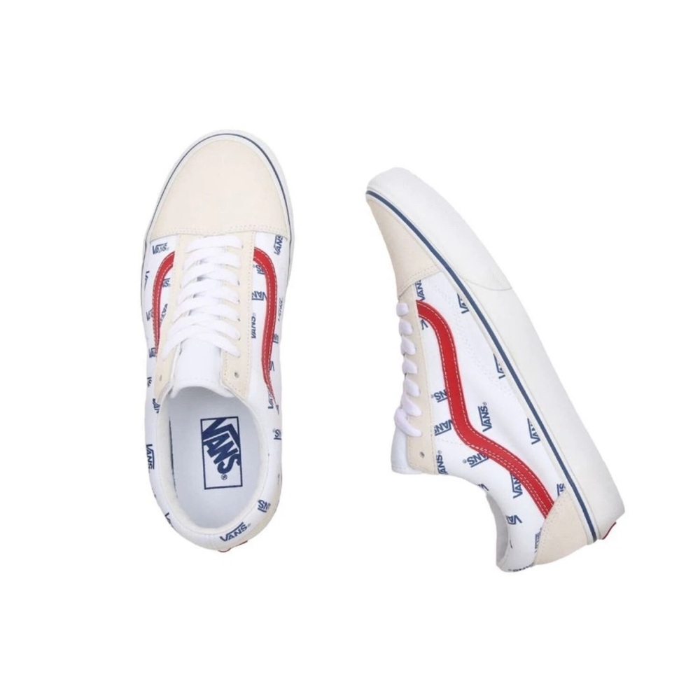 Vans Old Skool Red White Blue Low Top Logo Shoes